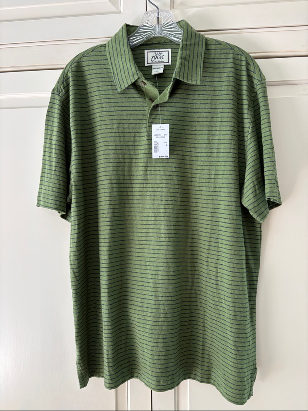 Jos. A. Bank Green Striped Polo Shirt Size L NWT